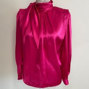 Vintage Silky, Satin Raspberry Pink Blouse, Size Medium